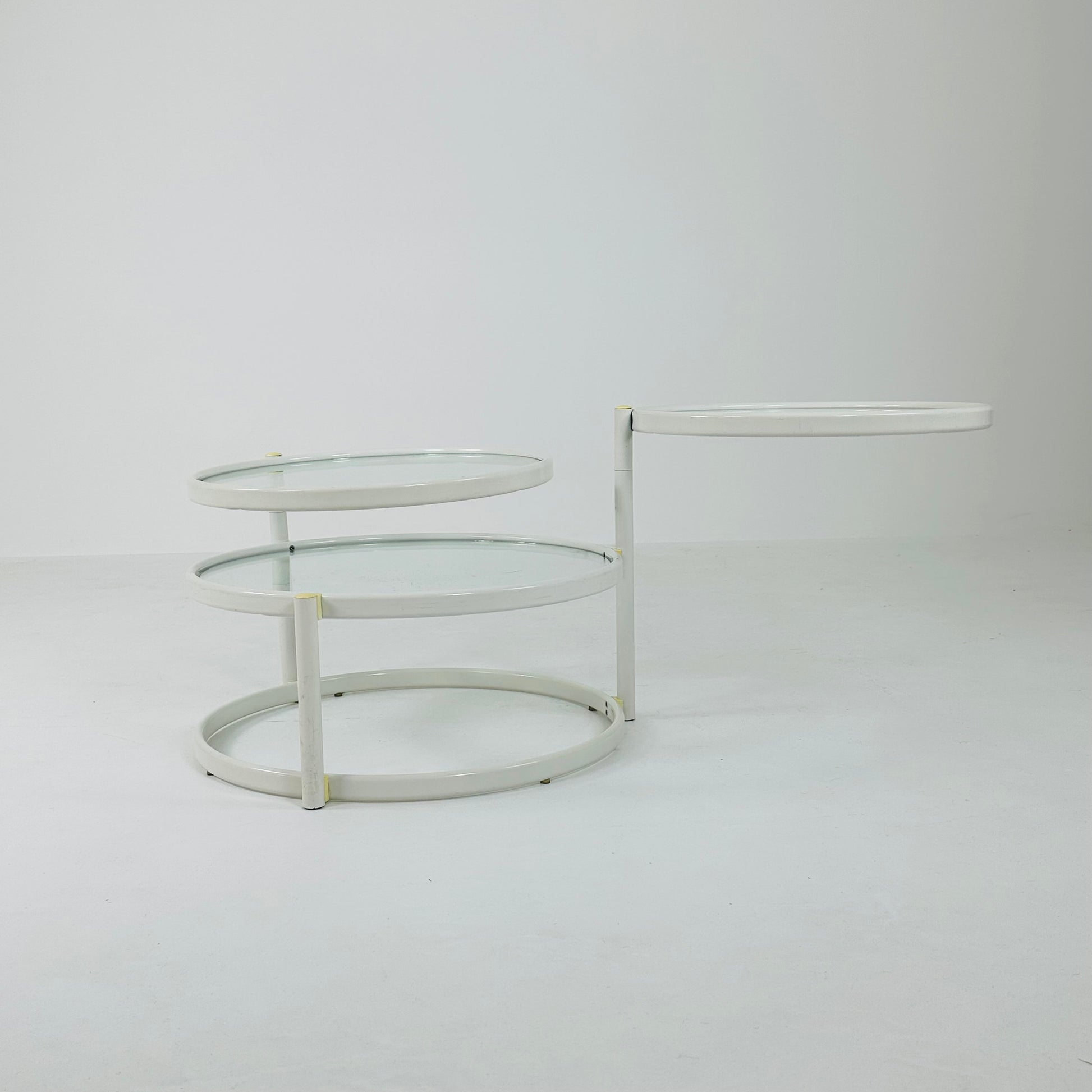 Mid-Century Modern Tiered Glass & white metal Coffee Table /couch table 1970s