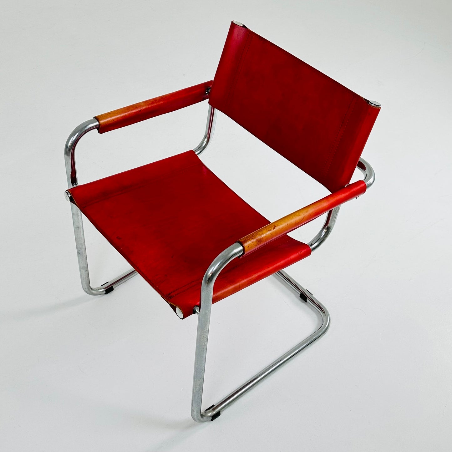 Vintage Model S34 Cognac Saddle Leather Dining chair by Mart Stam & Marcel Breuer 1980s