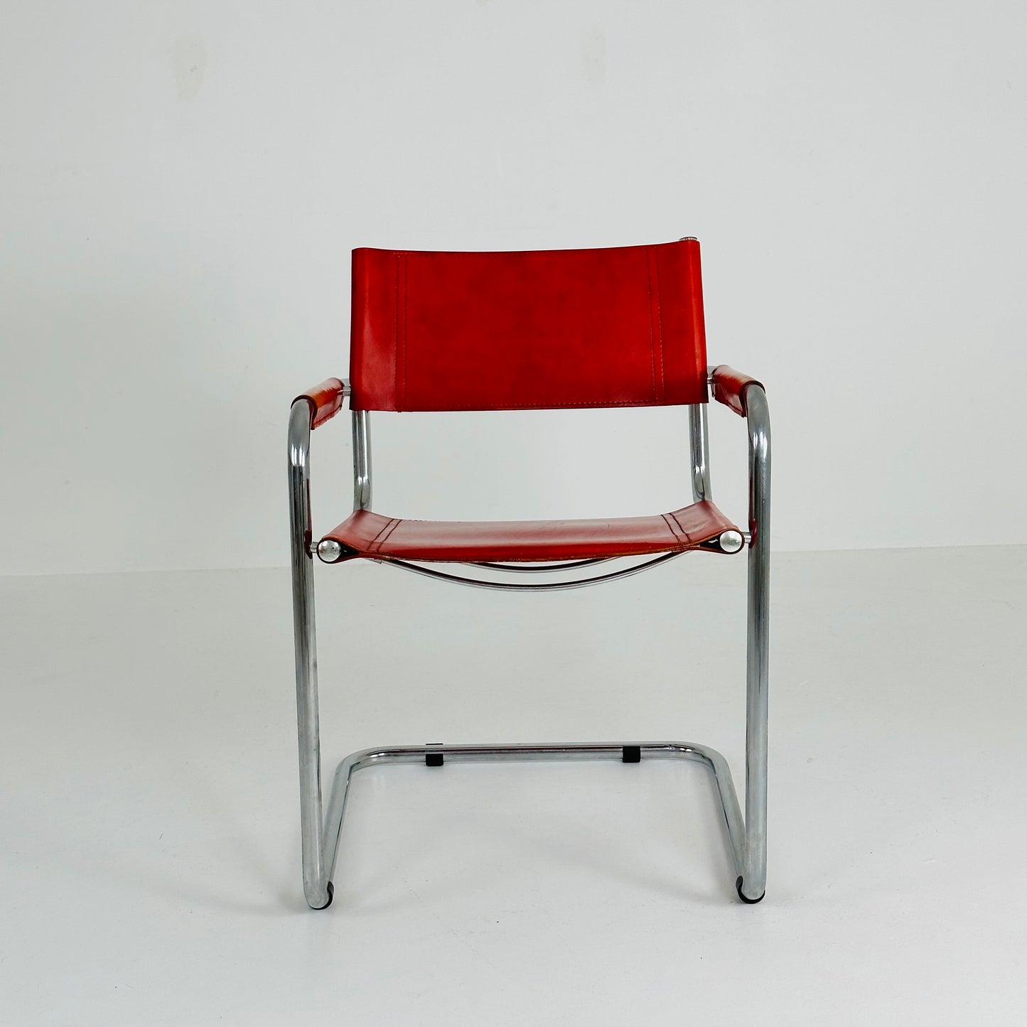 Vintage Model S34 Cognac Saddle Leather Dining chair by Mart Stam & Marcel Breuer 1980s