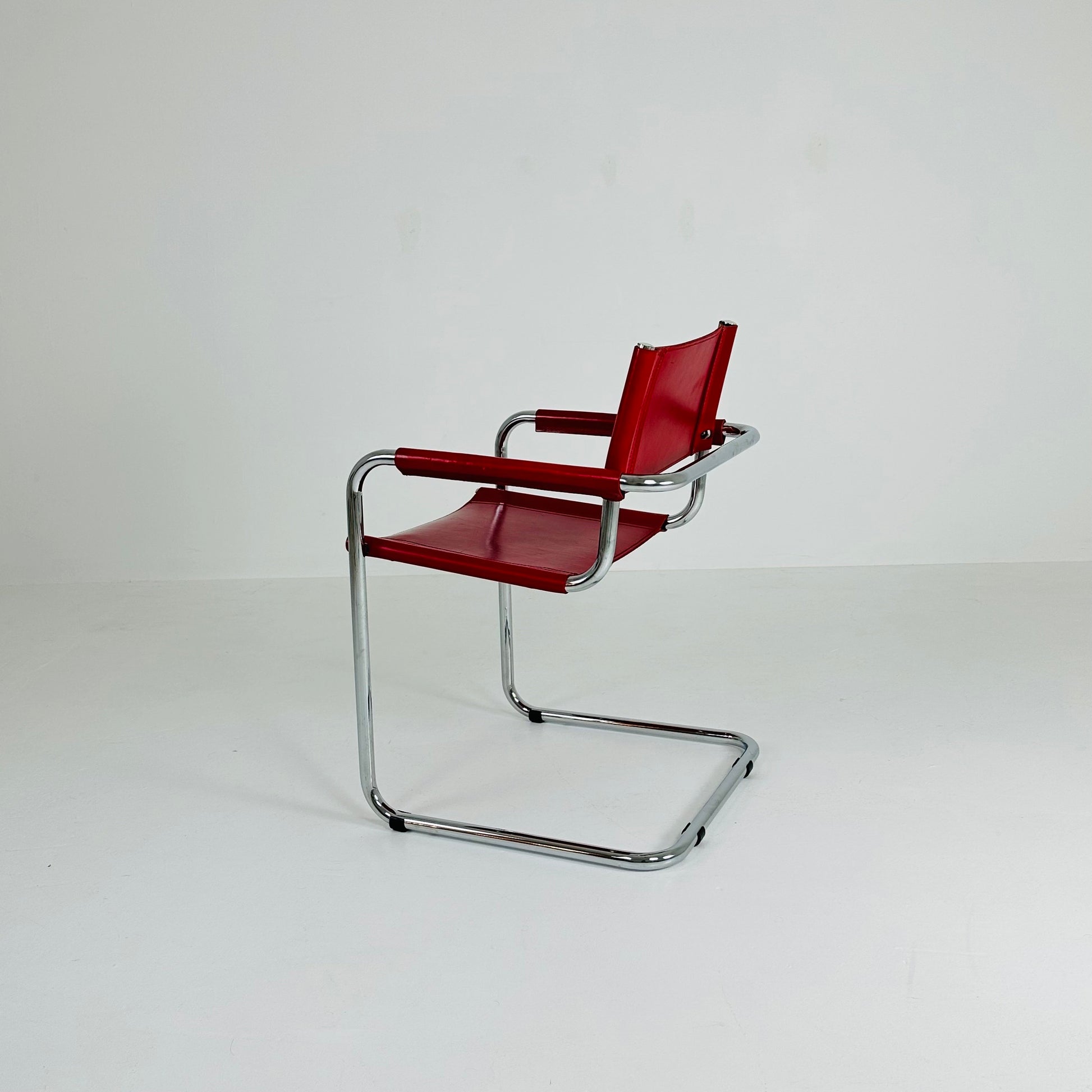 Vintage Model S34 Cognac Saddle Leather Dining chair by Mart Stam & Marcel Breuer 1980s