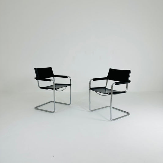 set of 2 Black Model MG5 Centro Studi Desk Chairs by Mart Stam & Marcel Breuer for Fasem Italy 1980s