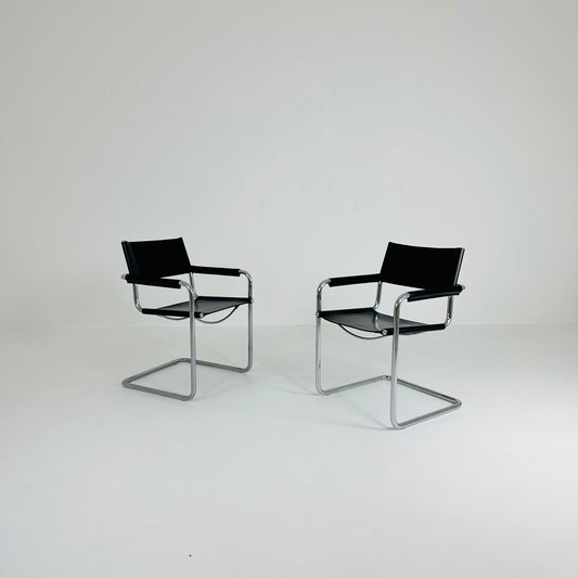 set of 2 Black Model MG5 Centro Studi Desk Chairs by Mart Stam & Marcel Breuer for Fasem Italy 1980s