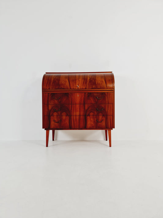 Midcentury vintage Roll-top desk Swedish secretary By Bröderna Gustafsson 1960s