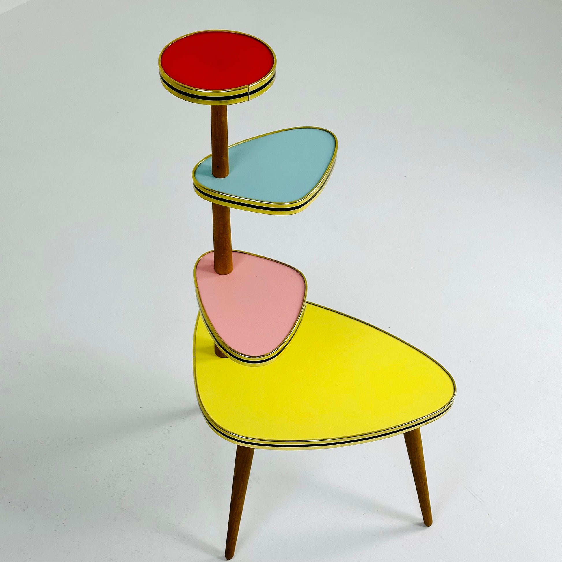Retro 1950s German Plant Stand, Colorful Vintage Mid-Century Minimalist Indoor Plant Stand Side Table Retro flower table