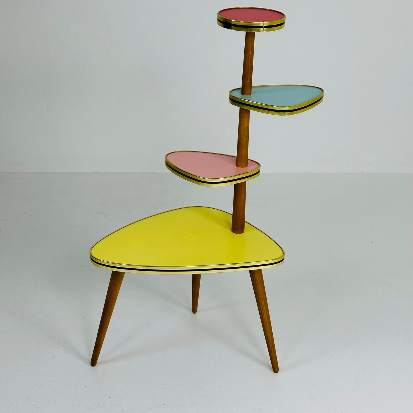 Retro 1950s German Plant Stand, Colorful Vintage Mid-Century Minimalist Indoor Plant Stand Side Table Retro flower table