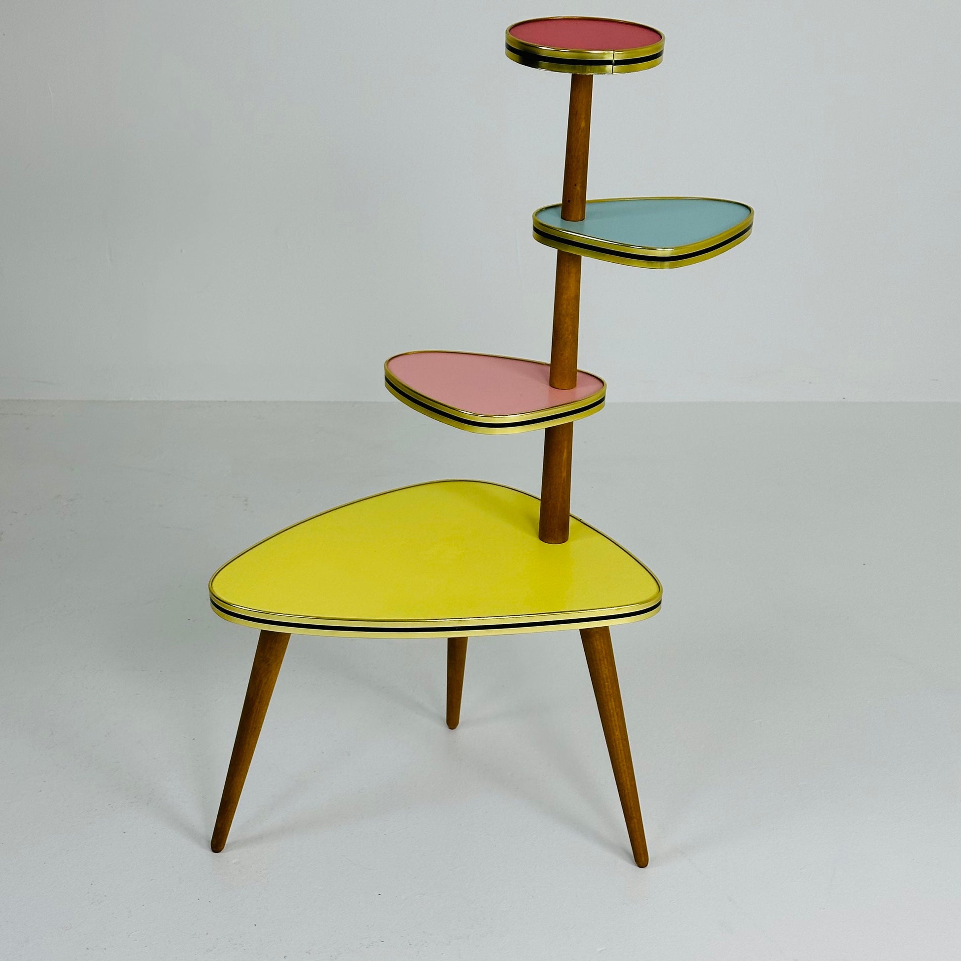 Retro 1950s German Plant Stand, Colorful Vintage Mid-Century Minimalist Indoor Plant Stand Side Table Retro flower table