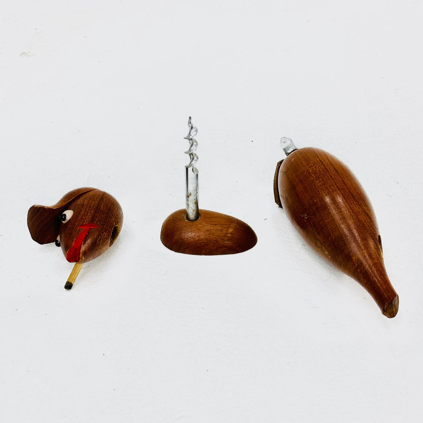 Set of Mid century teak figurines /bottle opener and corkscrew /candle or pen holder /envelope holder 1960s ,Hans Bolling