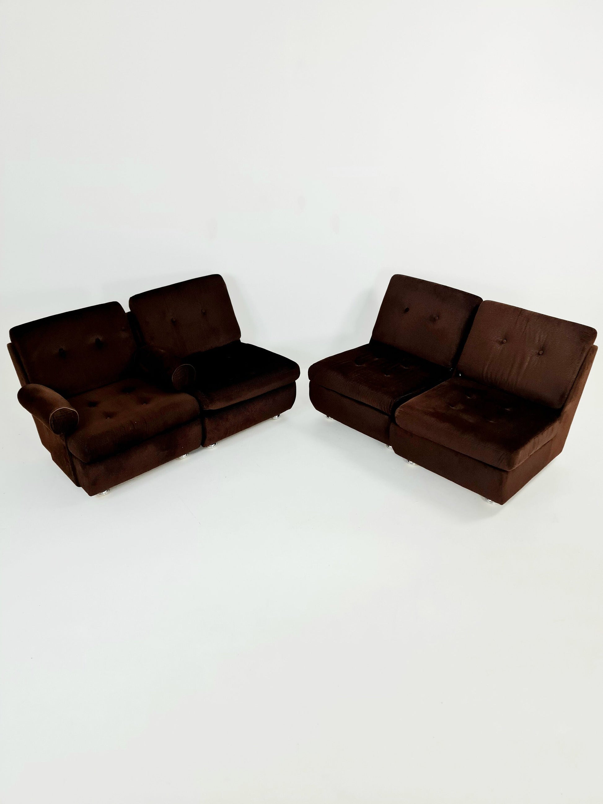 German Space age modular sofa/couch in brown Manchester fabric by Schwämmle Möbel, 1970s
