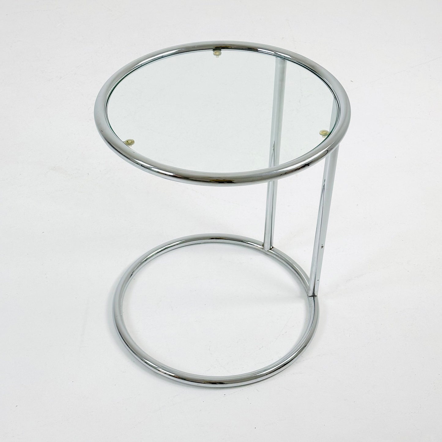 BauHaus Round Chrome & Glass side table Eileen Gray style , 1980s