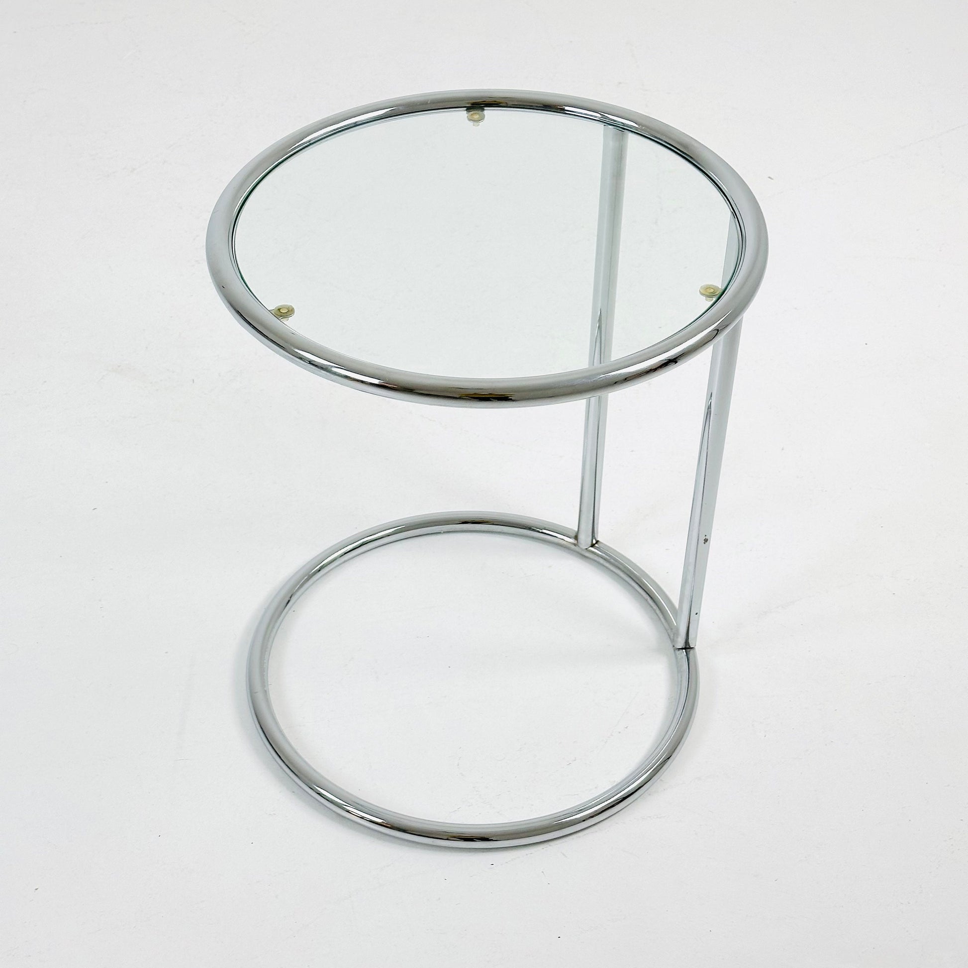 BauHaus Round Chrome & Glass side table Eileen Gray style , 1980s