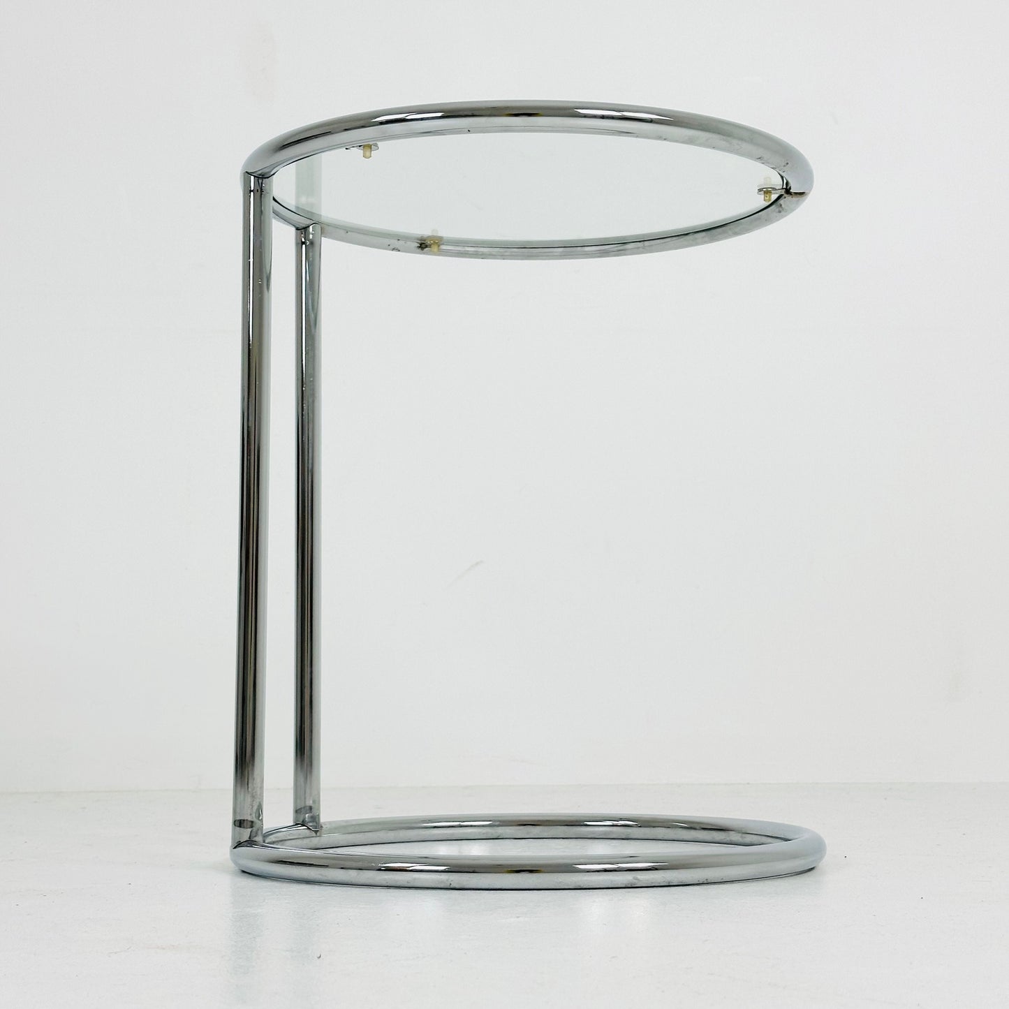 BauHaus Round Chrome & Glass side table Eileen Gray style , 1980s