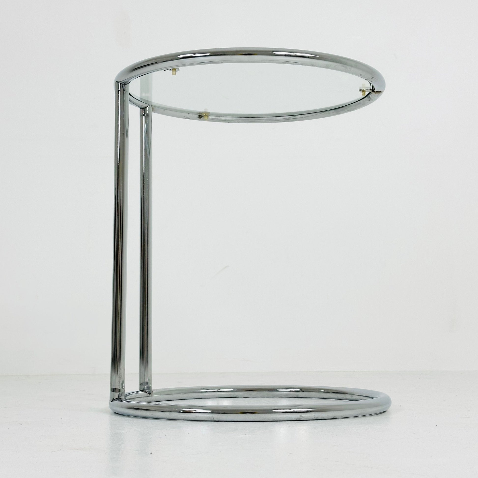 BauHaus Round Chrome & Glass side table Eileen Gray style , 1980s