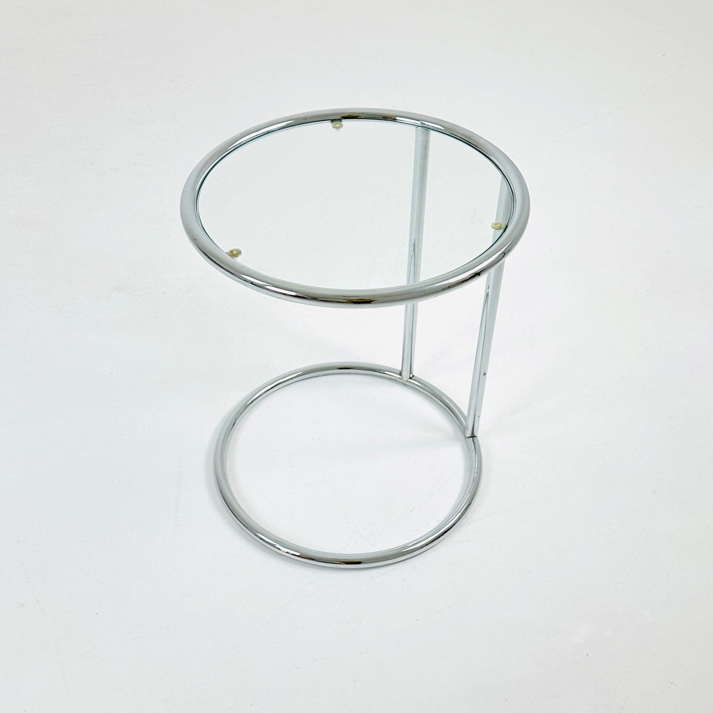 BauHaus Round Chrome & Glass side table Eileen Gray style , 1980s