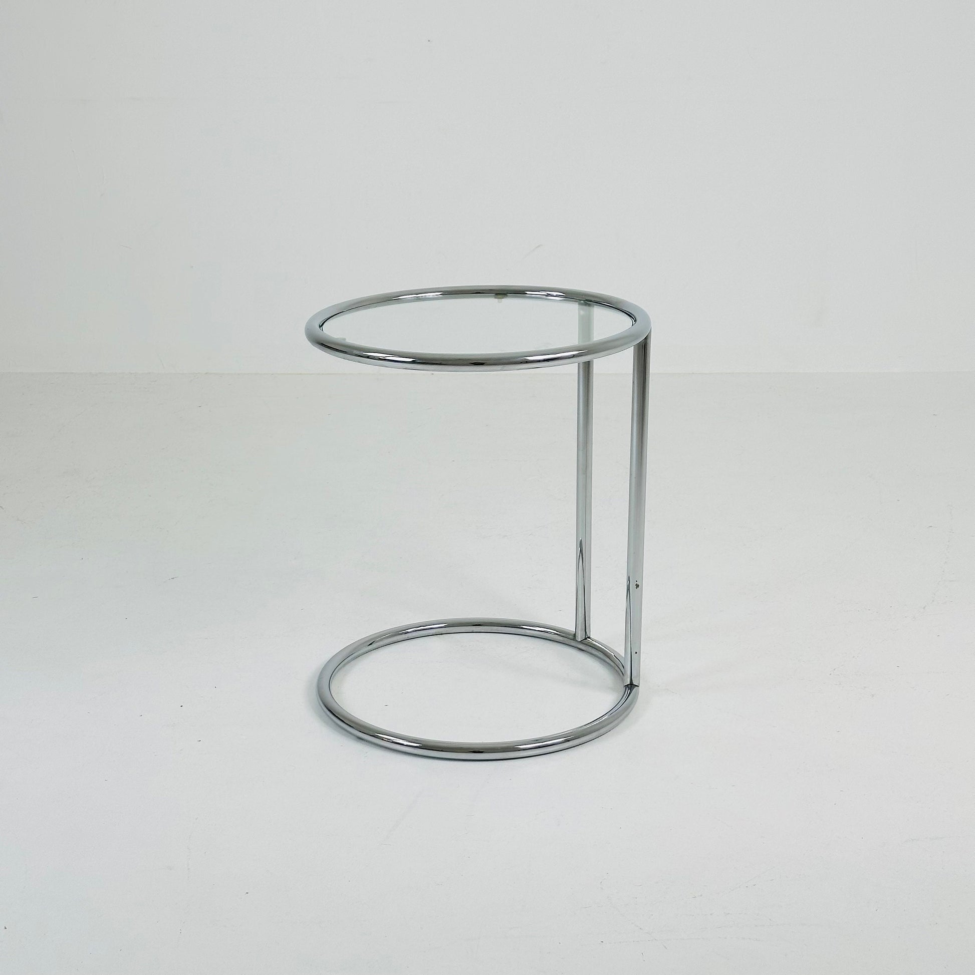 BauHaus Round Chrome & Glass side table Eileen Gray style , 1980s