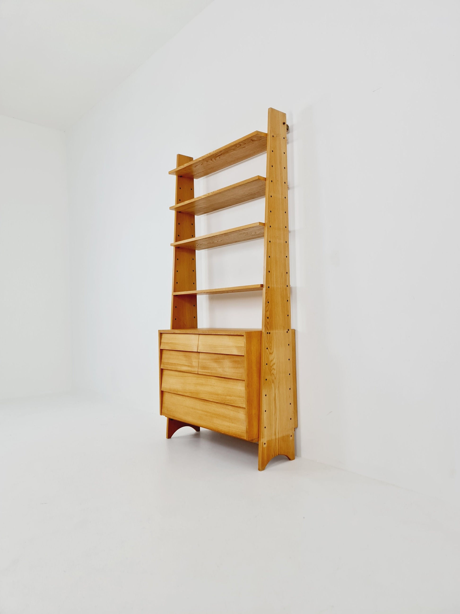 Mid-Century German freestanding vintage library bookcase shelf Cheast of drawers, 1960s