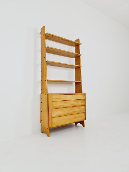 Mid-Century German freestanding vintage library bookcase shelf Cheast of drawers, 1960s