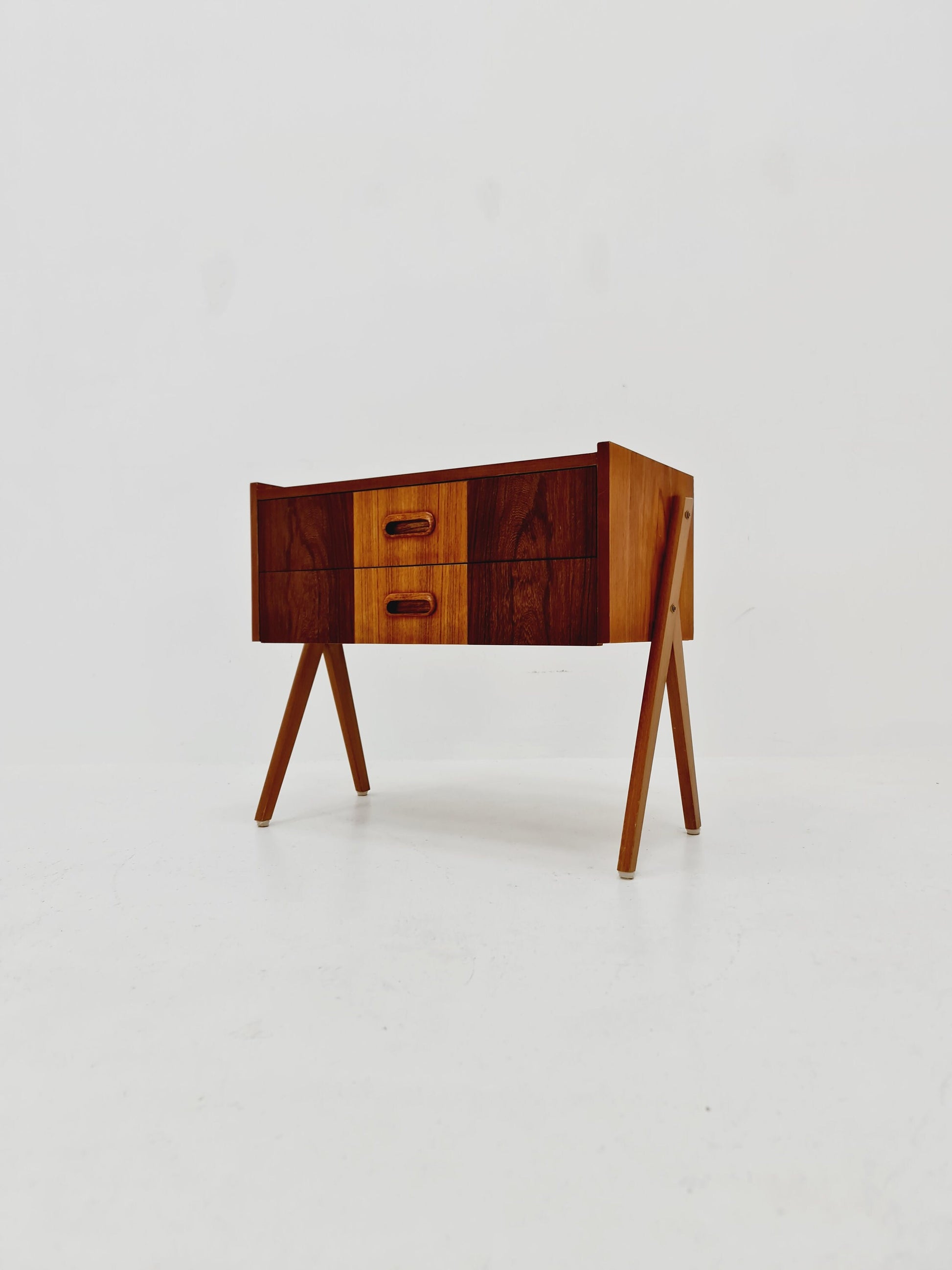 Midcentury Danish teak & Rosewood vintage Side table/ Bedside table/ Night stand with two drawers, 1960s
