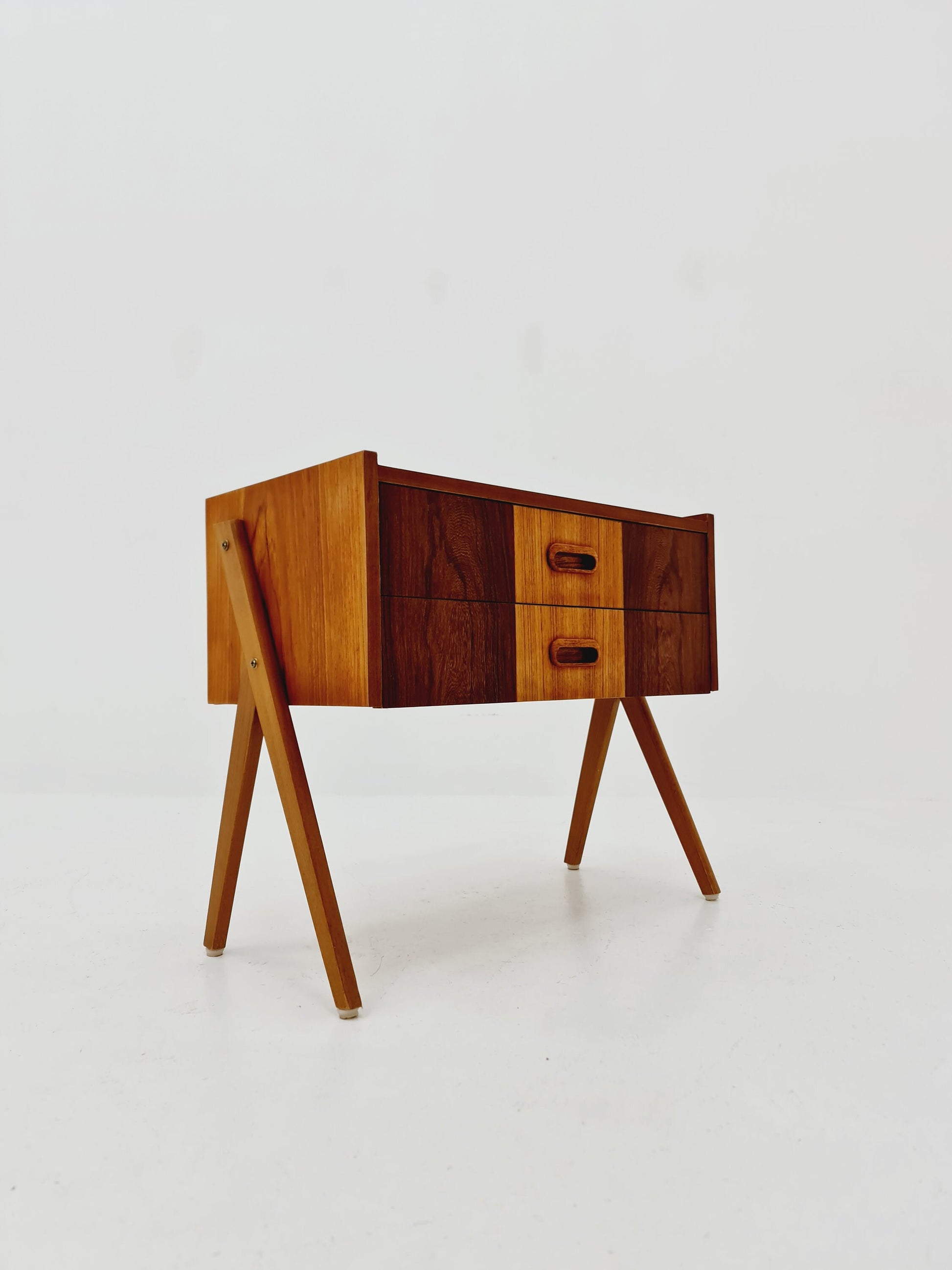Midcentury Danish teak & Rosewood vintage Side table/ Bedside table/ Night stand with two drawers, 1960s