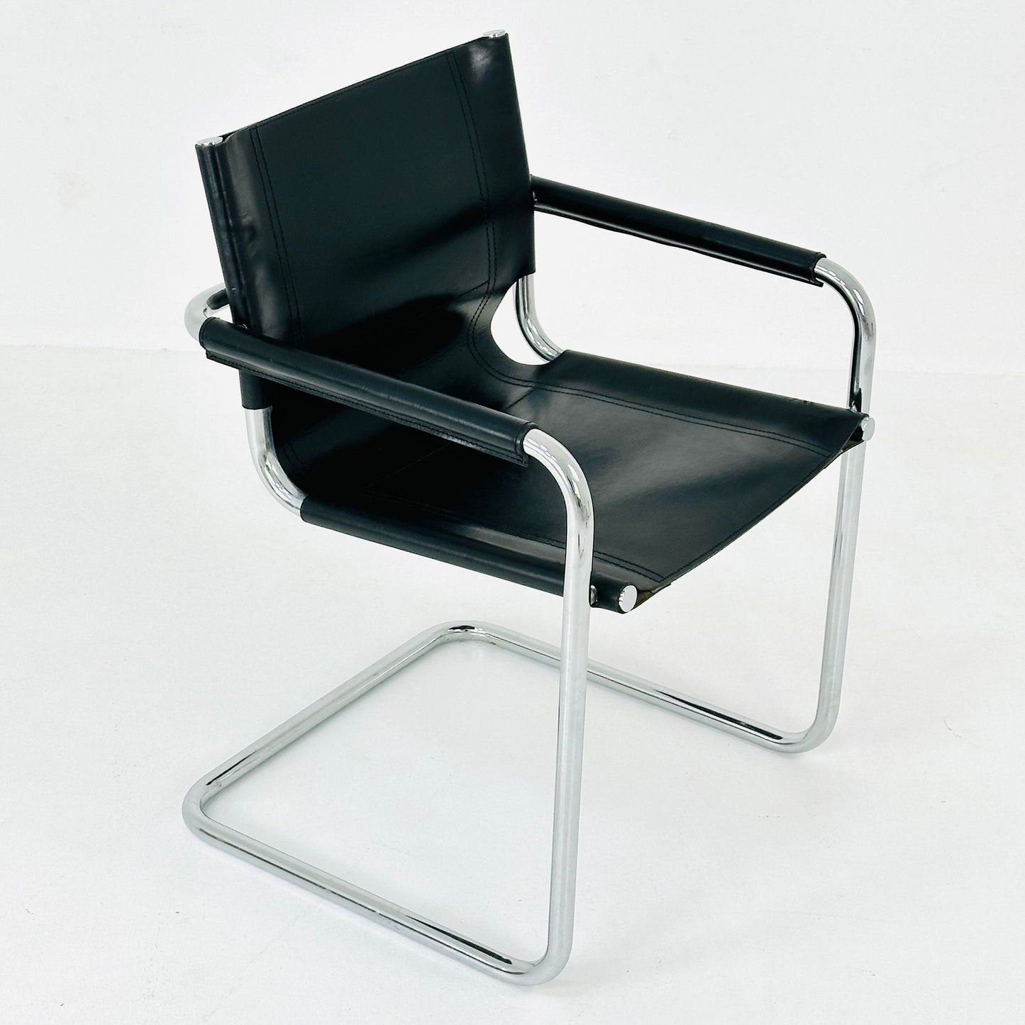 1 of 2 bauhaus design Visitor Chair black Leather 1970s