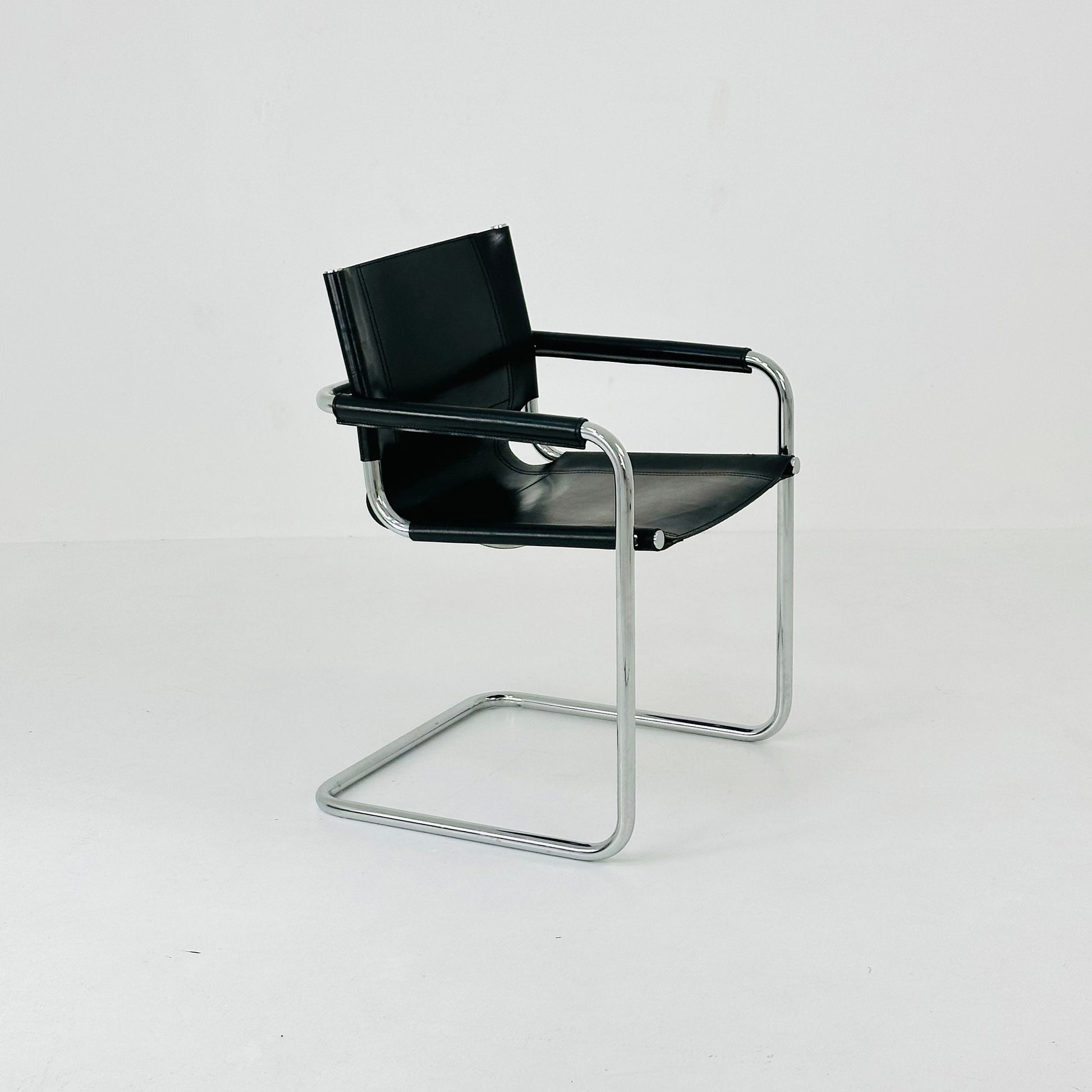 1 of 2 bauhaus design Visitor Chair black Leather 1970s