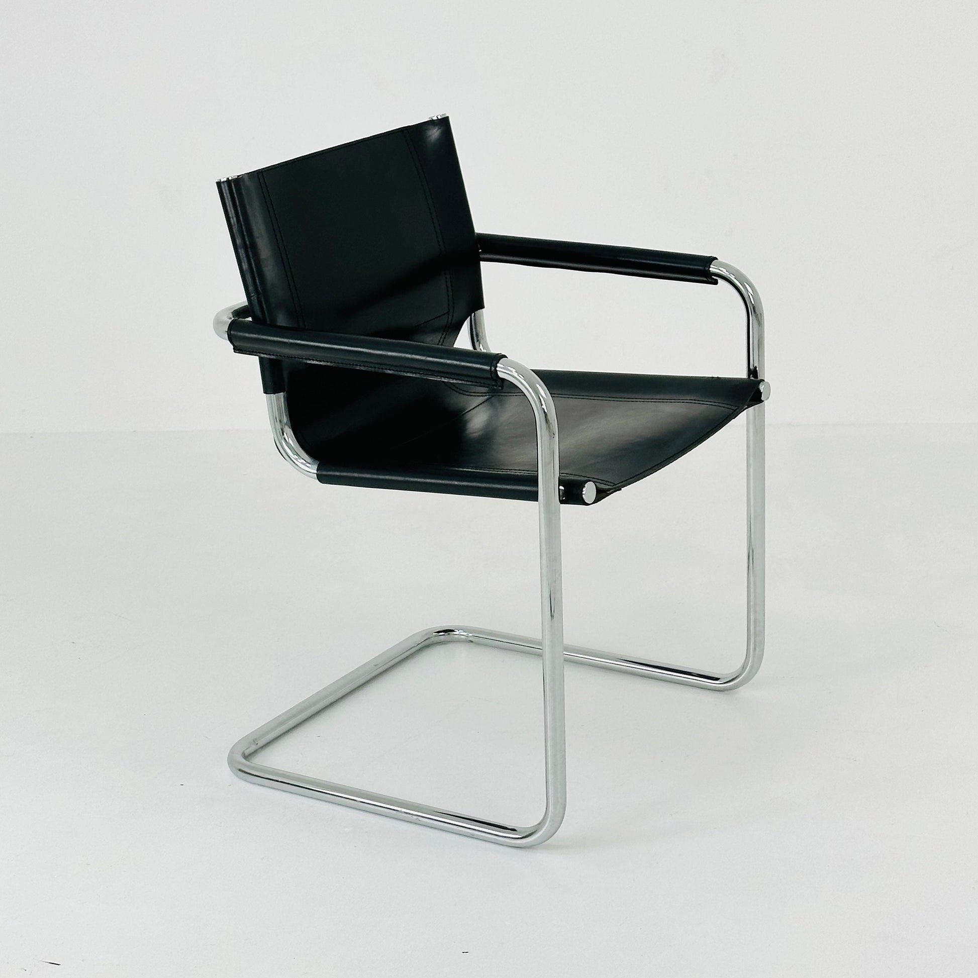 1 of 2 bauhaus design Visitor Chair black Leather 1970s