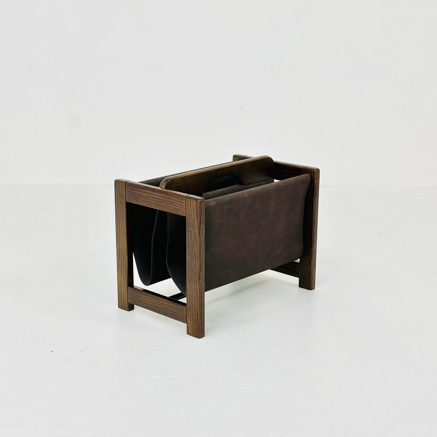 Mid century wood & Suede Magazine Rack by Aksel Kjersgaard, 1960s