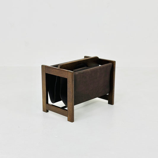 Mid century wood & Suede Magazine Rack by Aksel Kjersgaard, 1960s