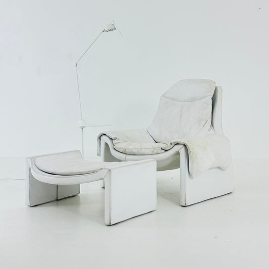 Mid century Proposals leather Armchair with ottoman by Vittorio Introini for Saporiti, Italy 1970