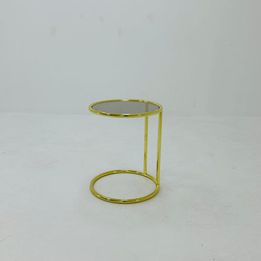 BauHaus Round golden chrome & Glass side table Eileen style , 1980s