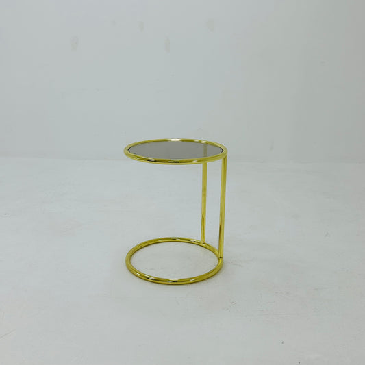 BauHaus Round golden chrome & Glass side table Eileen style , 1980s