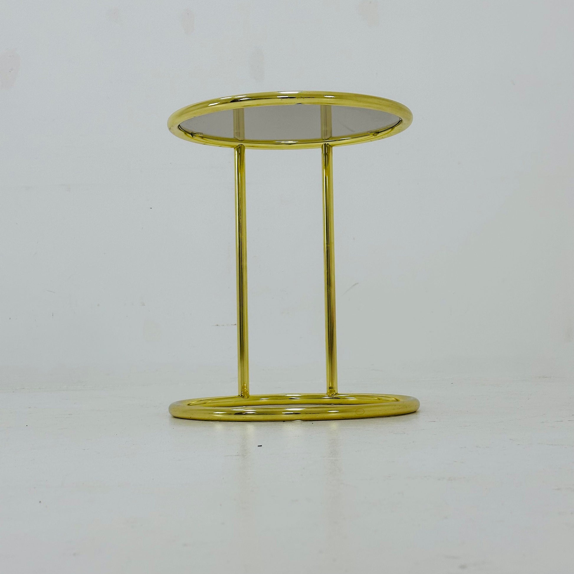 BauHaus Round golden chrome & Glass side table Eileen style , 1980s