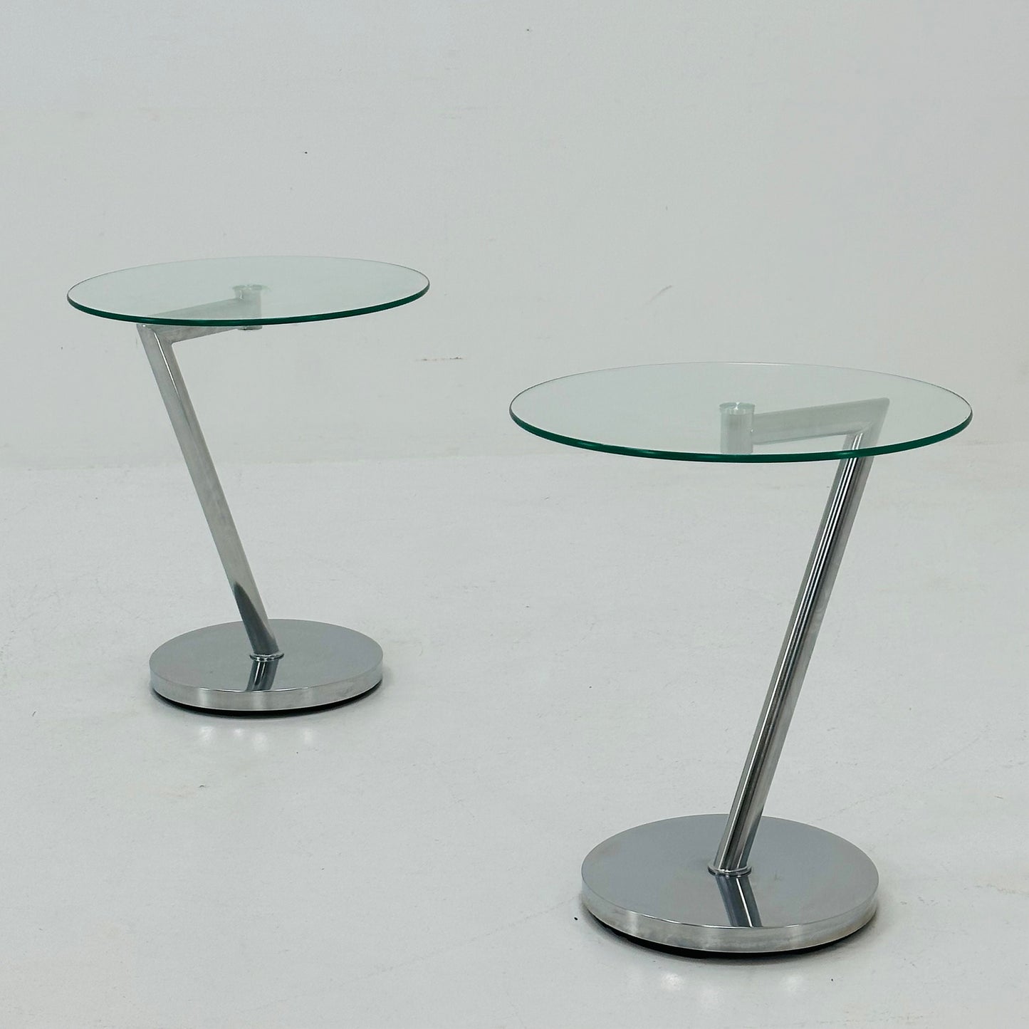 Set of 2 Vintage glass chrome side table /end table 1980s