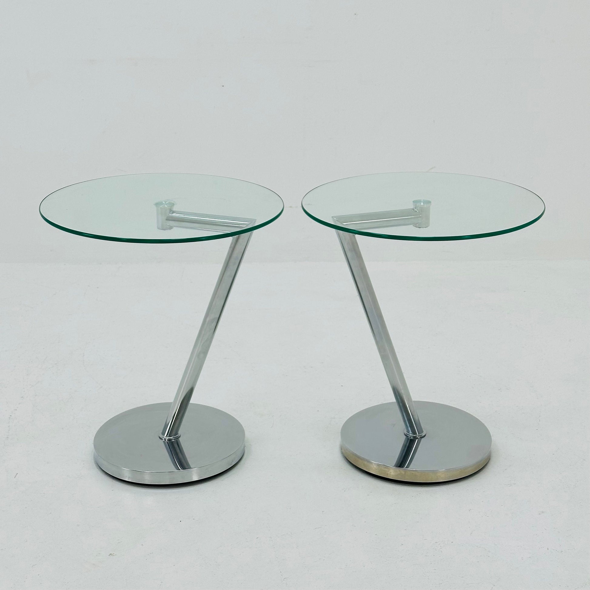 Set of 2 Vintage glass chrome side table /end table 1980s