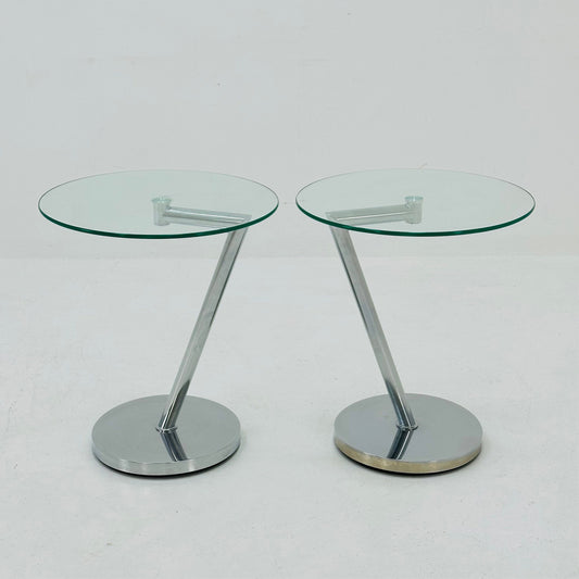Set of 2 Vintage glass chrome side table /end table 1980s