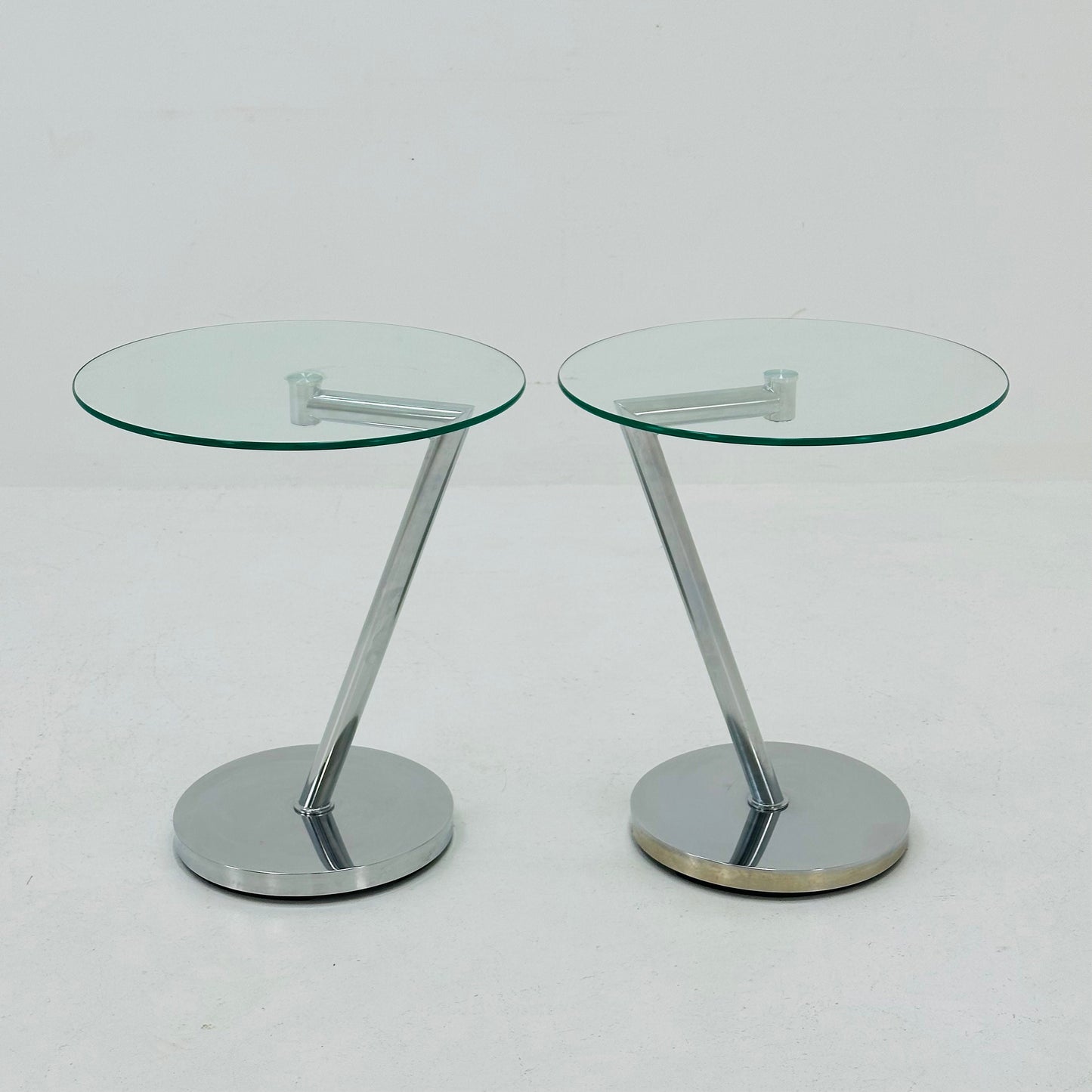 Set of 2 Vintage glass chrome side table /end table 1980s