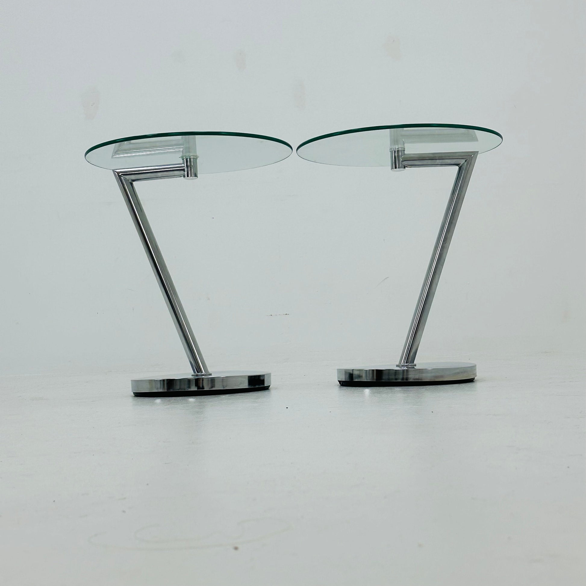 Set of 2 Vintage glass chrome side table /end table 1980s