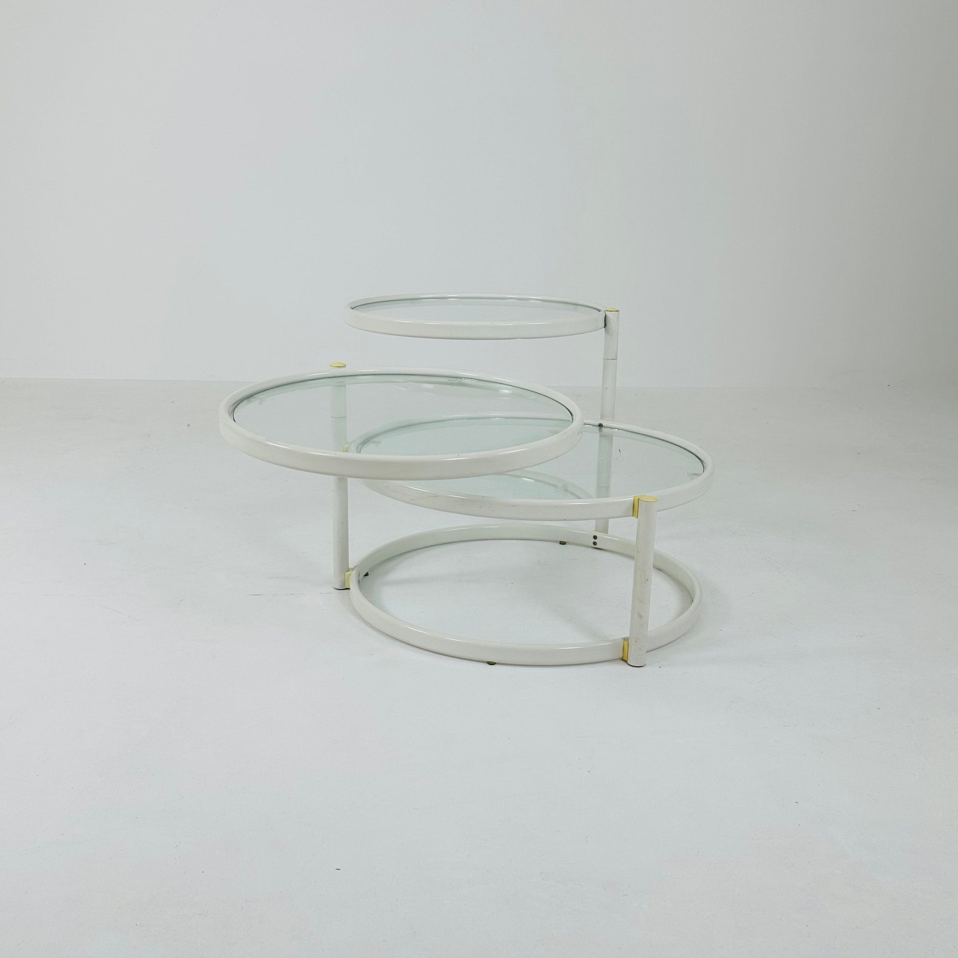 Mid-Century Modern Tiered Glass & white metal Coffee Table /couch table 1970s