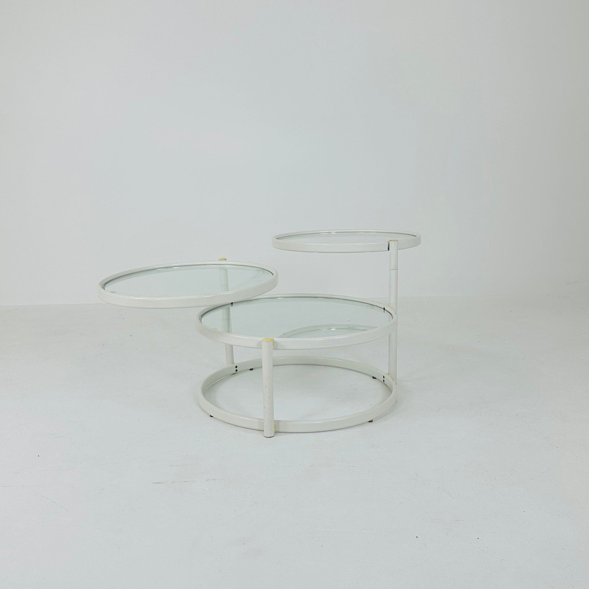 Mid-Century Modern Tiered Glass & white metal Coffee Table /couch table 1970s