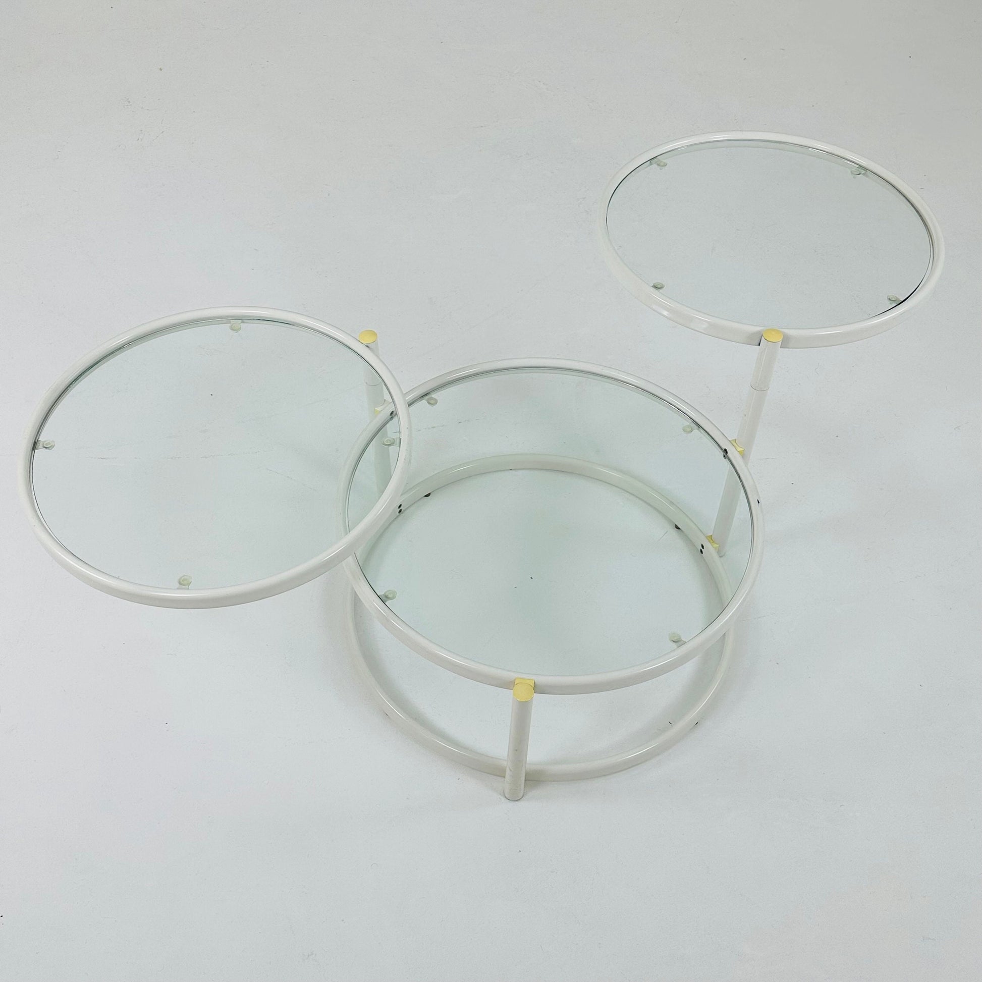 Mid-Century Modern Tiered Glass & white metal Coffee Table /couch table 1970s