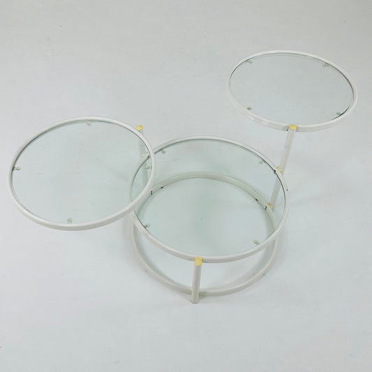 Mid-Century Modern Tiered Glass & white metal Coffee Table /couch table 1970s