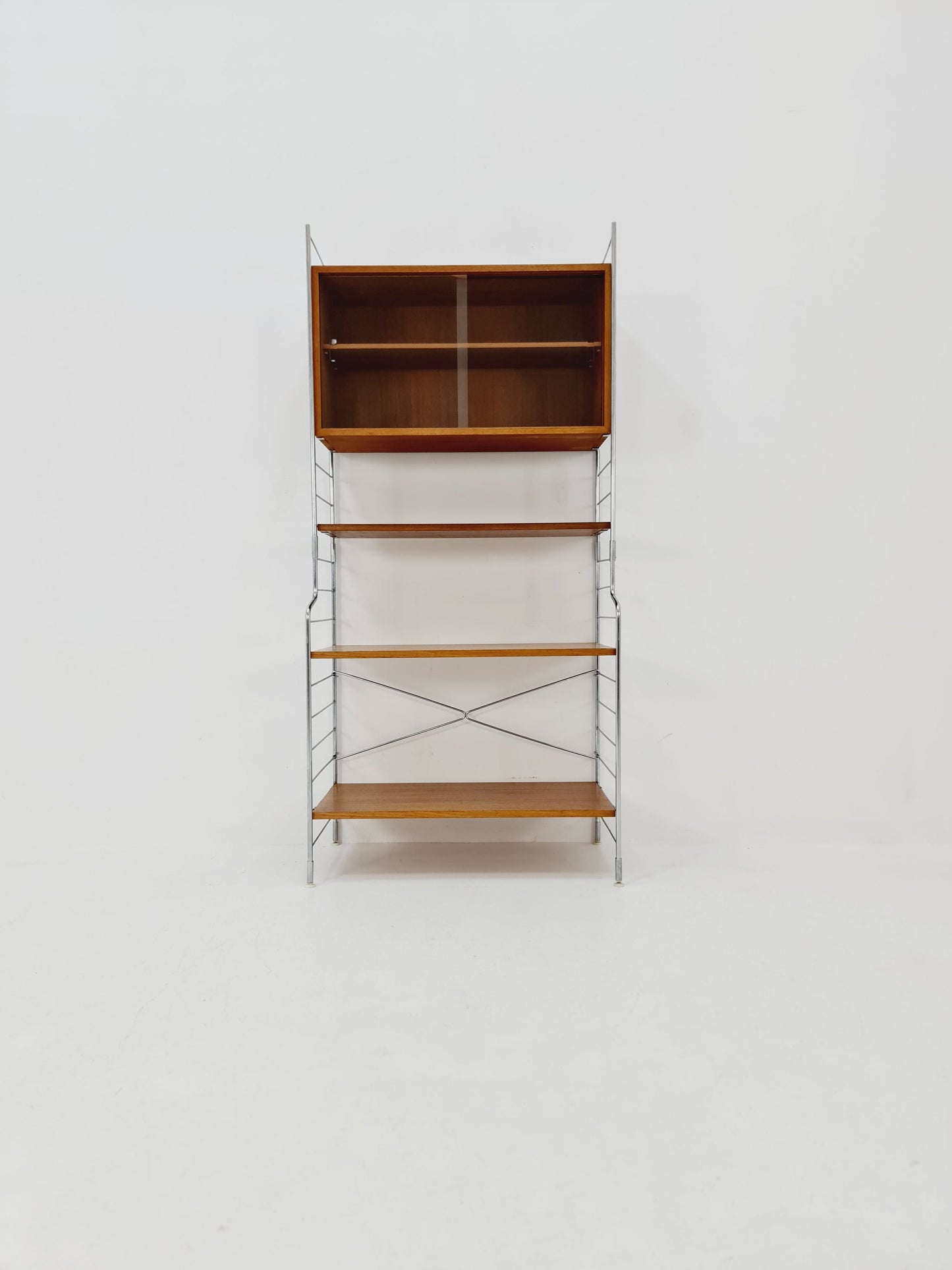 Free standing String shelf-system, bookcase with cabinet teak by WHB Germany, 1950s