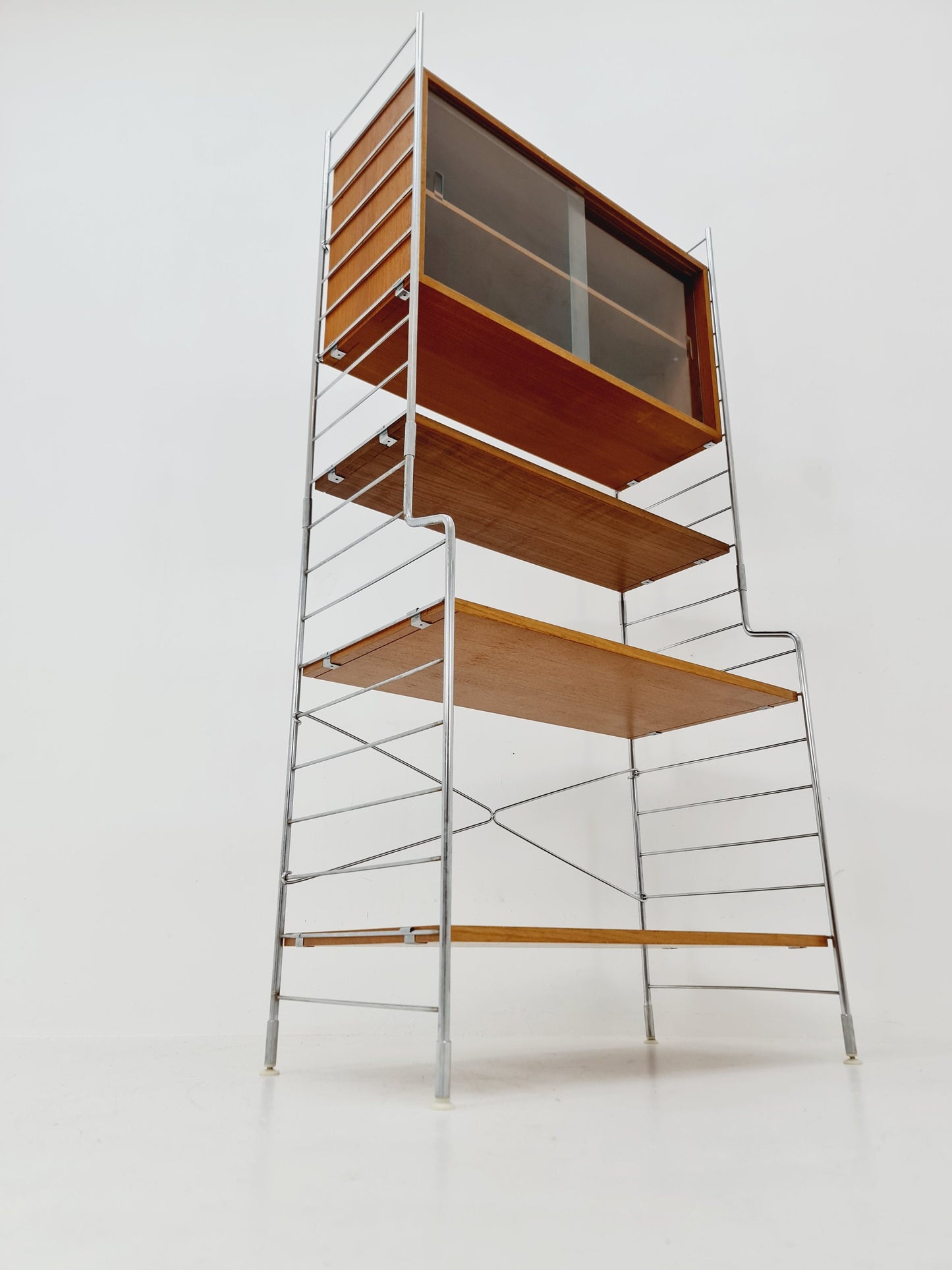Free standing String shelf-system, bookcase with cabinet teak by WHB Germany, 1950s