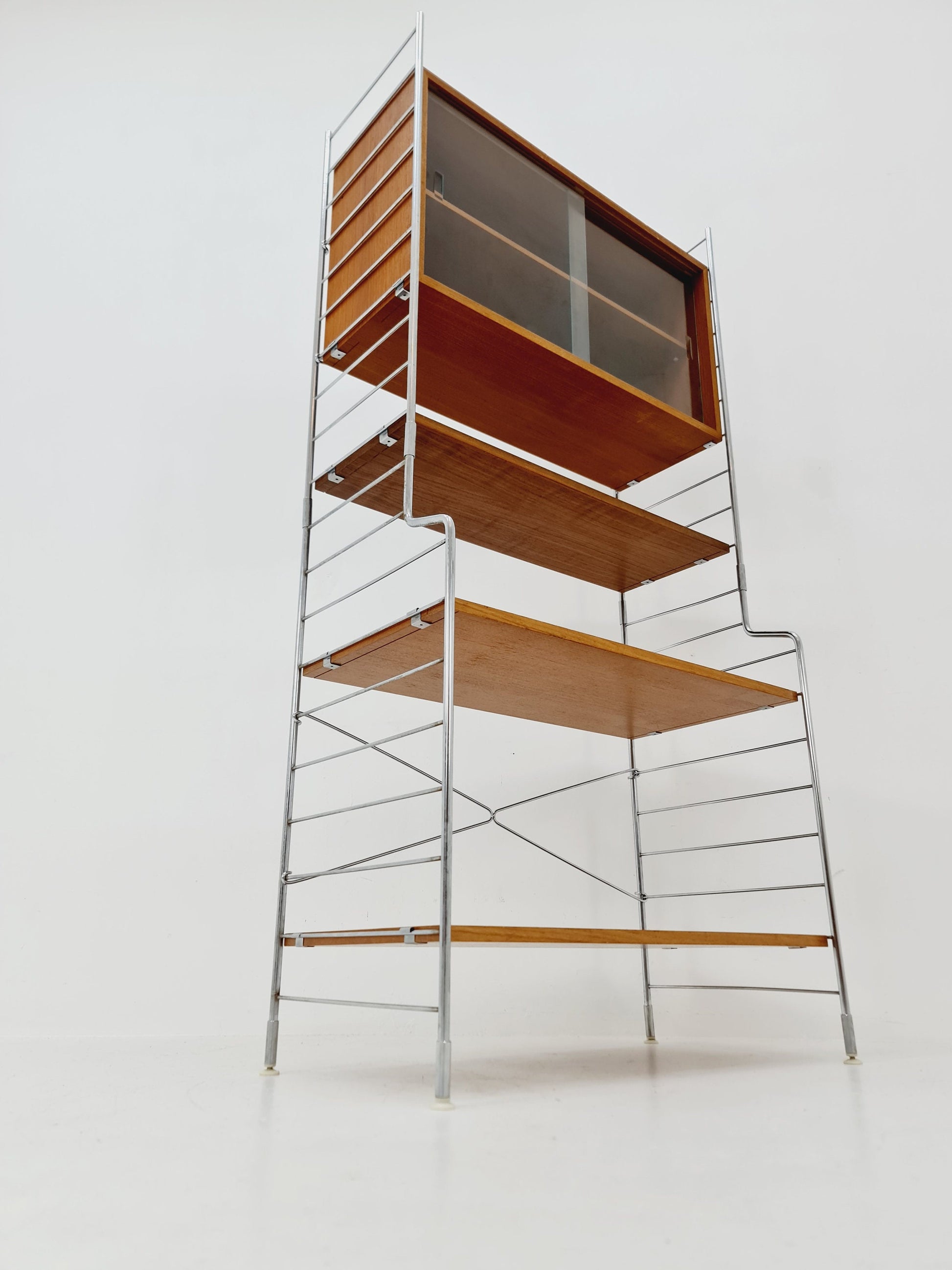 Free standing String shelf-system, bookcase with cabinet teak by WHB Germany, 1950s