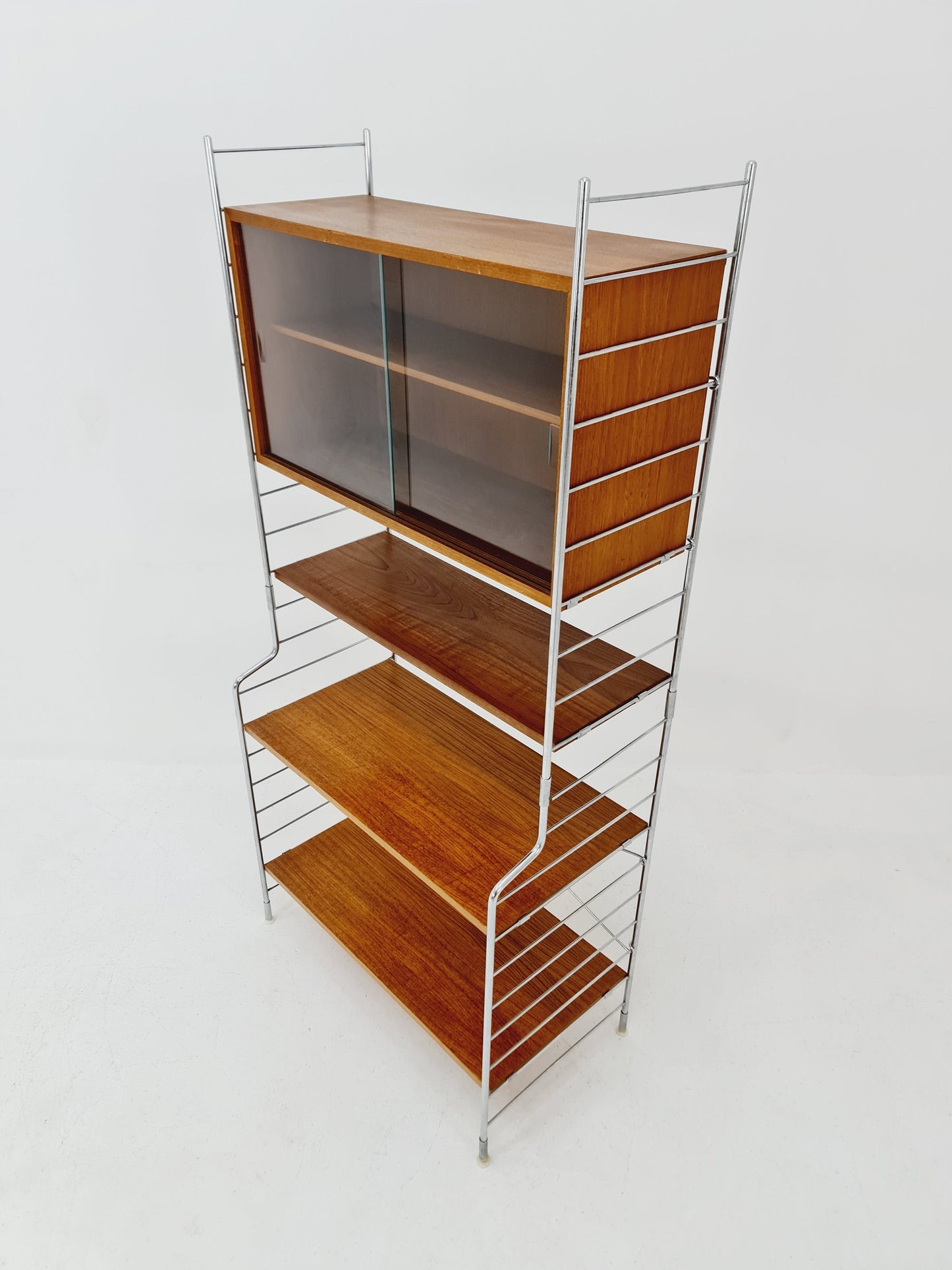 Free standing String shelf-system, bookcase with cabinet teak by WHB Germany, 1950s