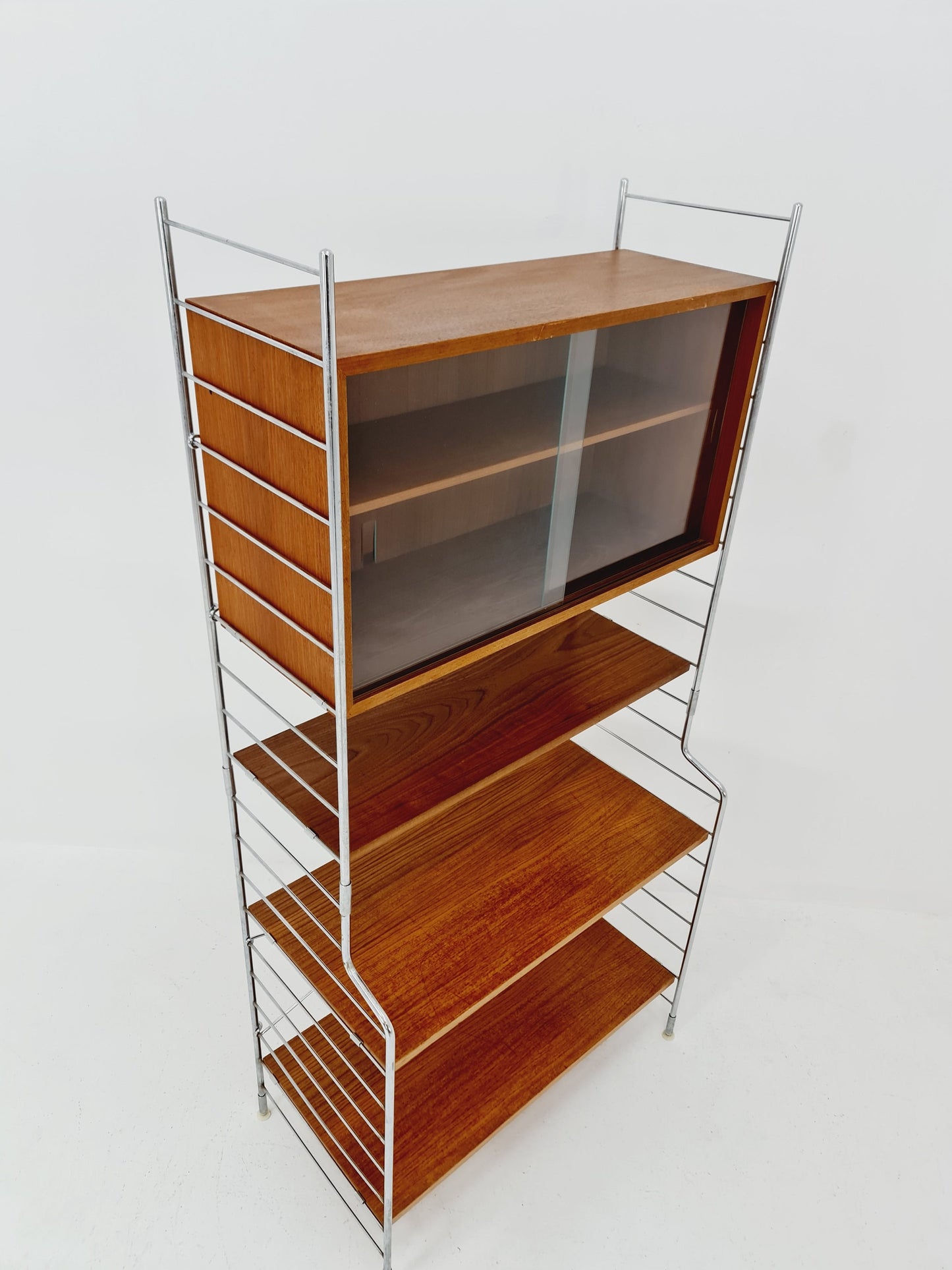 Free standing String shelf-system, bookcase with cabinet teak by WHB Germany, 1950s