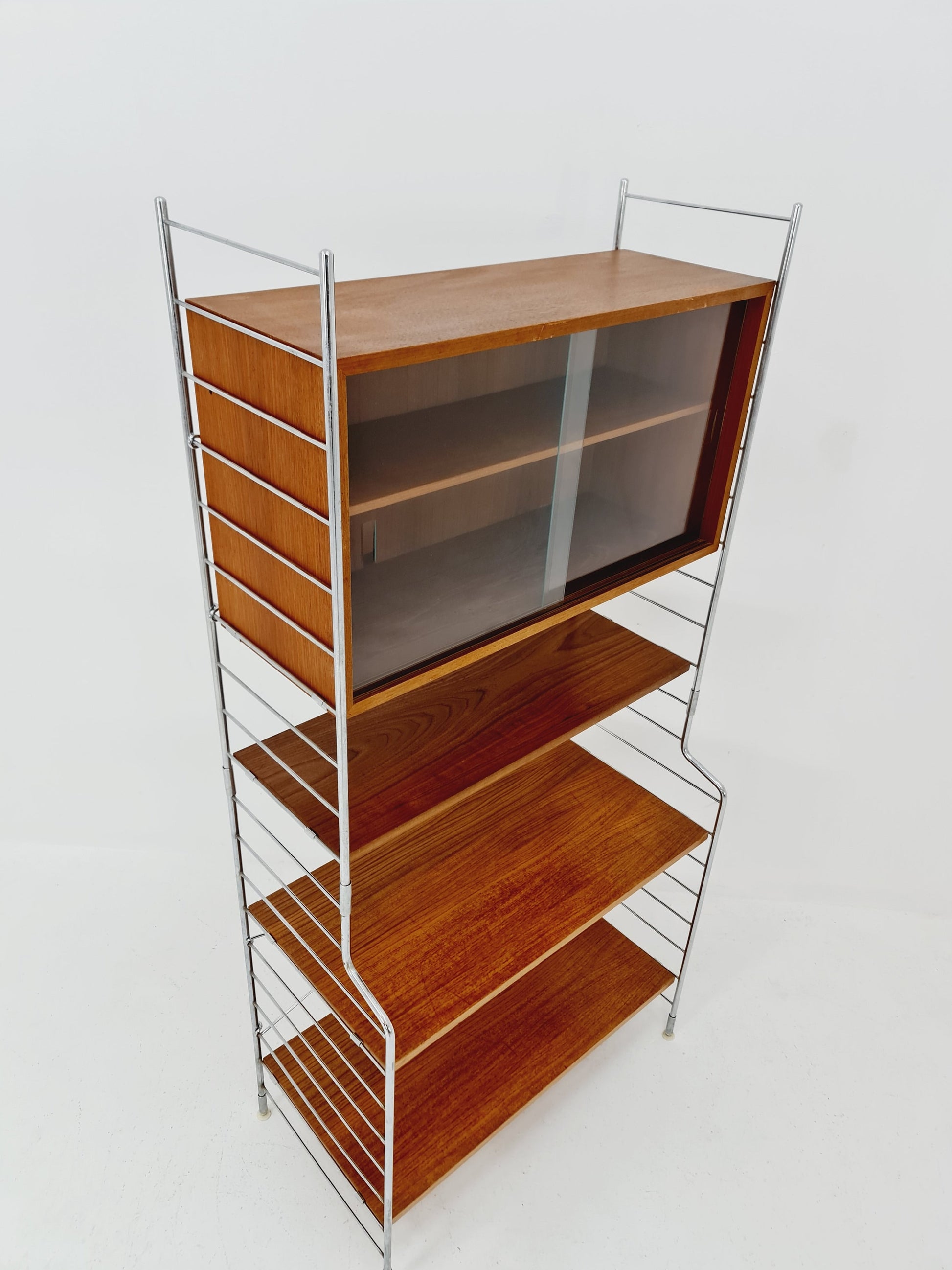 Free standing String shelf-system, bookcase with cabinet teak by WHB Germany, 1950s