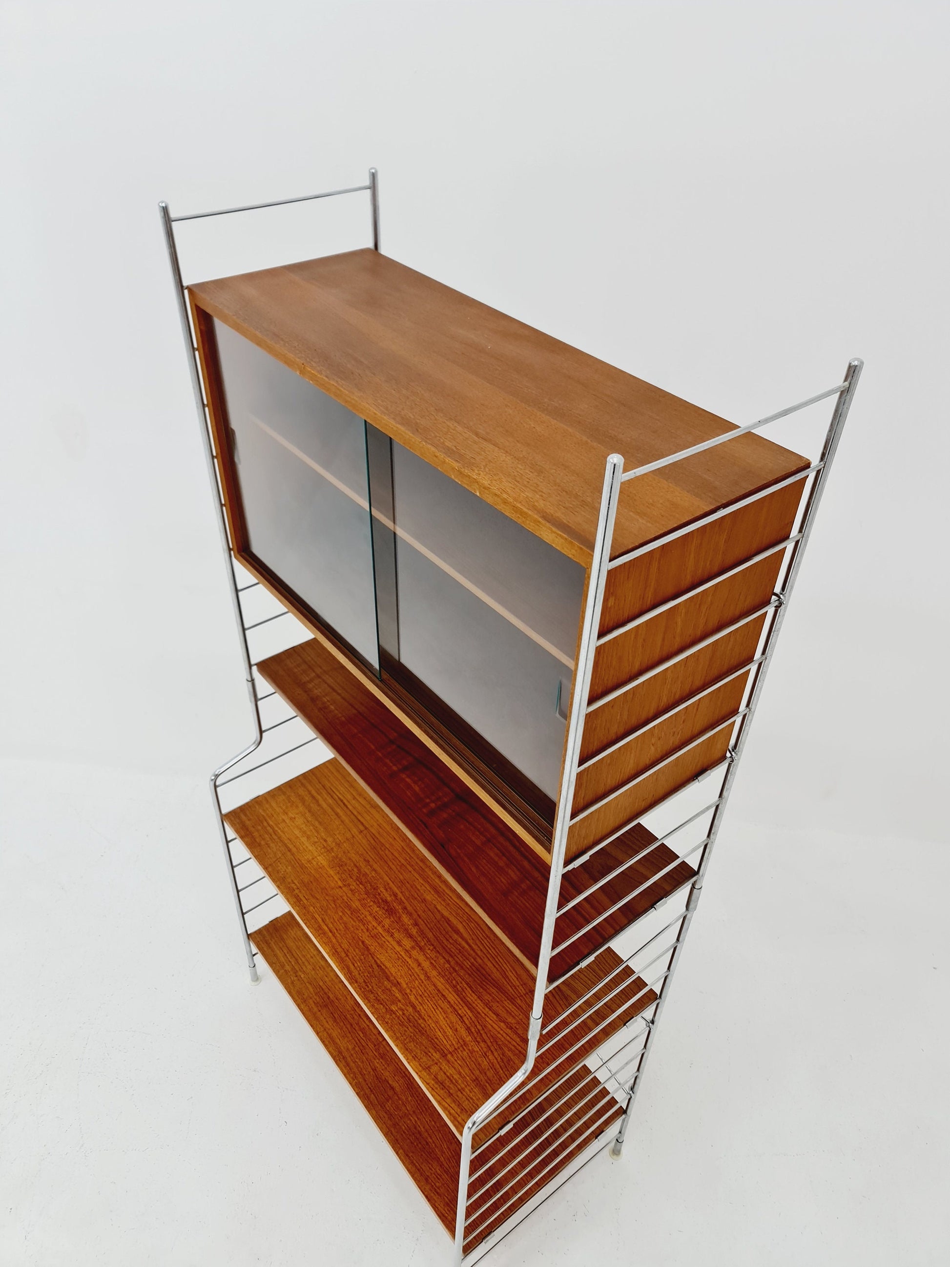 Free standing String shelf-system, bookcase with cabinet teak by WHB Germany, 1950s