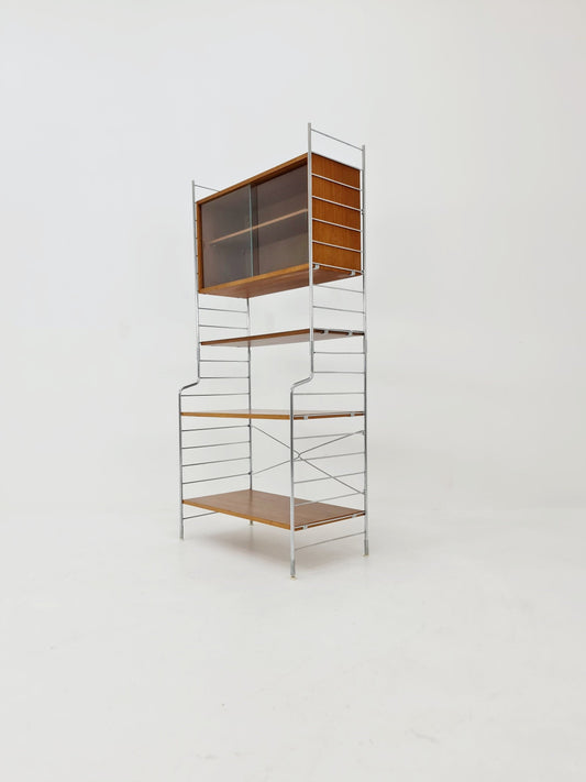 Free standing String shelf-system, bookcase with cabinet teak by WHB Germany, 1950s