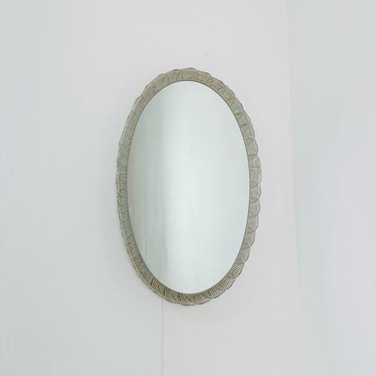 Mid century oval illuminated acrylic glass frame mirror by Hillebrand 1970s