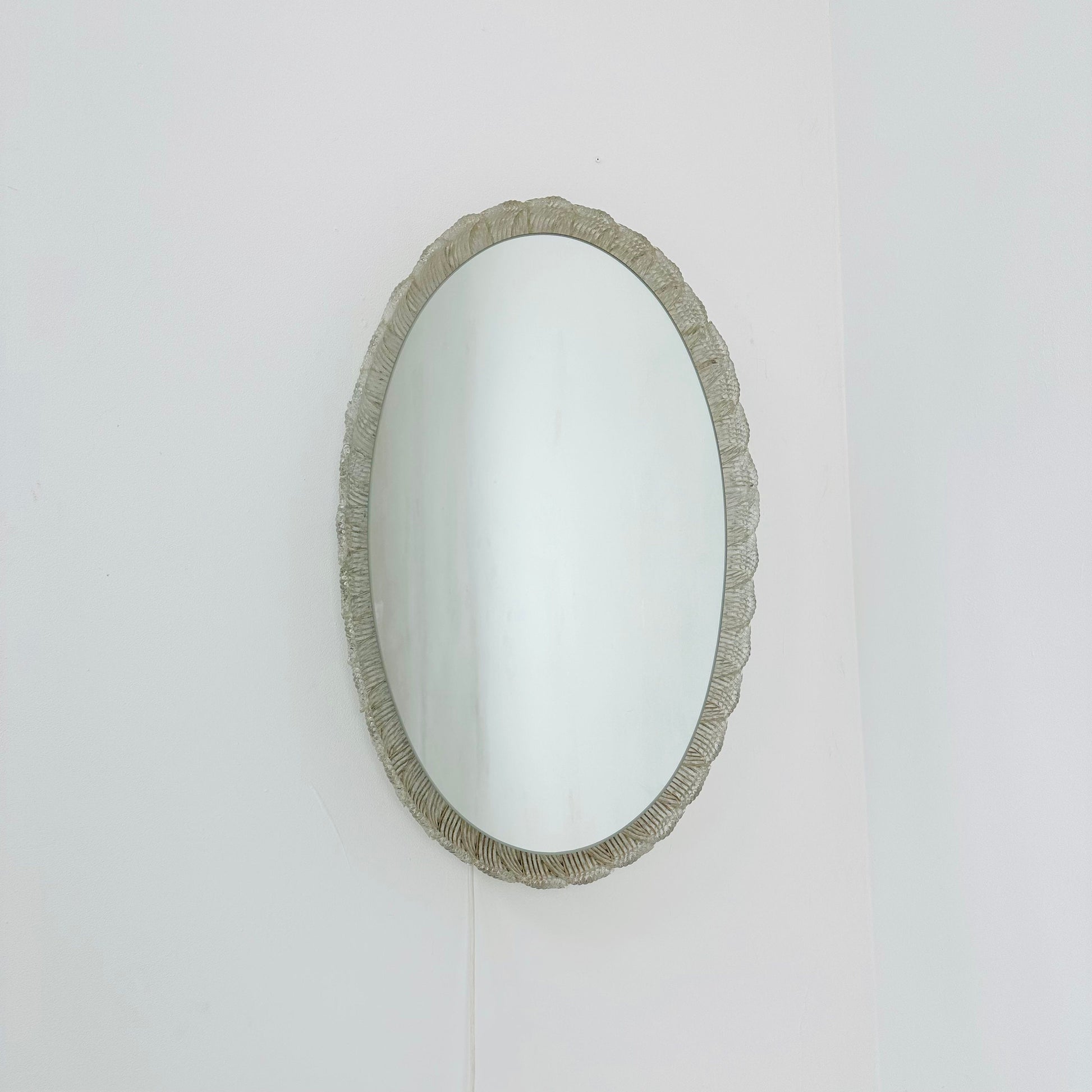 Mid century oval illuminated acrylic glass frame mirror by Hillebrand 1970s